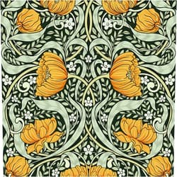 Abyssaly William Morris Peel and Stick Wallpaper, Mid Century Modern Floral Wallpaper for Walls Murals, Vintage Green/Yellow Contact Paper Home Kitchen Bedroom Decor 17.7in x 9.8ft