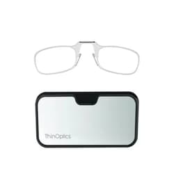 ThinOptics Universal Pod Case and Readers Rectangular Reading Glasses Silver Black Metal Pod With Clear Freames 44.45 Millimeters 1.5 Diopters