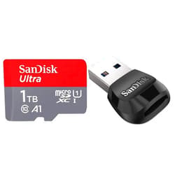 SanDisk 1TB Ultra microSDXC UHS-I Memory Card with Adapter - 120MB/s, C10, U1, Full HD, A1, Micro SD Card - SDSQUA4-1T00-GN6MA & MobileMate USB 3.0 microSD Card Reader- SDDR-B531-GN6NN 1TB Memory Card + Card Reader