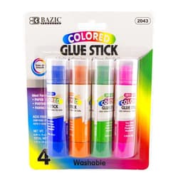 BAZIC Products BAZIC Washable Colored Glue Stick 8g/0.28 Oz, All Purpose Acid Glue Sticks for Kids Photos Paper Kids at School Home Office (4/Pack), 1-Pack