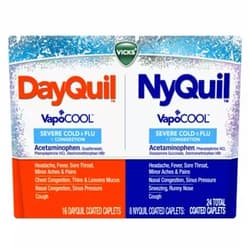 Vicks DayQuil and NyQuil Severe VapoCOOL Cough, Cold & Flu Relief, Relieves Sore Throat, Fever, and Congestion, Day or Night, 24 Caplets - 16 DayQuil & 8 NyQuil (Packaging May Vary)