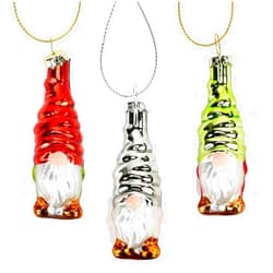 Lillian Vernon Christmas Gnome Glass Ornaments - Set of 12, 4 of each Color, Hand Blown, Mini Tree Decorations, Festive Home Decor,