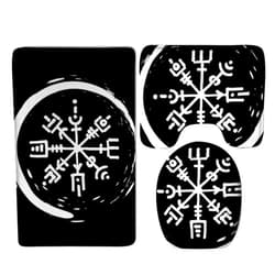 Meaudiwes Modern Soft Shaggy Carpet 3 Piece Bath Rug Set Cozy and Water Absorbent Bath Mat for Bathroom Floor Rugs, for Magic Viking Vegvisir Runic Compass