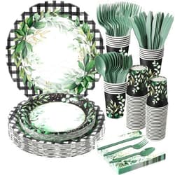 Teenyyou 168 Pcs Sage Greenery Party Supplies Eucalyptus Green Leaves Disposable Tableware Set 9
