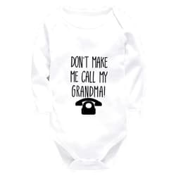 WOOYONGING Don't Make Me Call My Grandma Neutral Baby Romper Long Sleeve Baby Girls Rompers White Newborn Onsies 0-24 Months