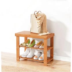 Gosider Shoe Rack Bench for Entryway 3-Tier Bamboo Shoe Storage Shelf Sturdy Shoe Organizer Entryway Bench for Entryway Bedroom Living Room Hallway Balcony Entrance 19.6 x9.4 x16.1 inches