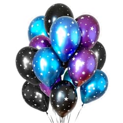 Dua Abang 24 PCS Metallic Galaxy Balloons | Space Themed Decorations | Astronaut, Space Birthday Balloons | Purple, Blue, Black Latex | Ribbon & Straw Included