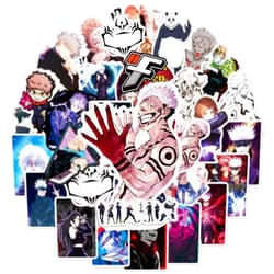 Senksll 50Pcs JJK Stickers Pack Waterproof Vinyl Decals Anime Stickers for Laptop Skateboard Phone Guitar Travel Case Bike, Cartoon Style for Teenagers and Adults (B)