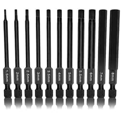 NEIKO 01148A Hex Allen Power Bit Set, 11-Piece Metric Sizes 1.5mm to 8mm | Magnetic Head Bits 3 Quick Release Shanks Premium S2 Steel Compatible with Drills and Impact Drivers