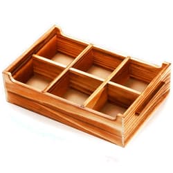 DEAYOU Wood Sugar Packet Organizer, Tea Bag Box Holder with Handle, Wood Tea Bag Chest with 6 Compartment, Countertop Divided Storage Container Caddy Case for Coffee Station, Small Packet, Pine Wood