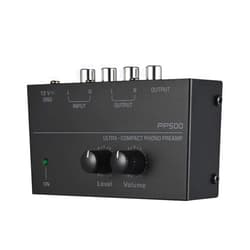 SAIZHUO Phono Turntable Preamp-Mini Audio Stereo Phonograph，Separate DC 12V Power Adapter, RCA Input, RCA Output & Low Noise preamp,Portable, Independent Knob Control Operation -Depusheng PP500, Black