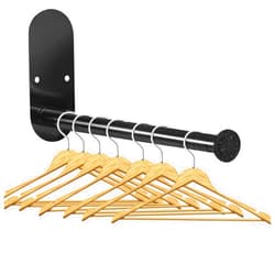 Qlfecle 2-Section Stainless Steel Clothes Hanger Storage, Retractable Space Saving Clothes Hanger Storage Organizer, Wall Mount Clothes Rack Organizer, Adhesive or Drilling Installation (Black)