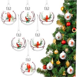 Hoolerry 6 Pcs Cardinal Bird Owl Glass Christmas Tree Round Ball Ornaments Hanging Christmas Tree Decorations Christmas Balls Painting Christmas Glass Baubles Ornaments for Christmas(Vivid Style)