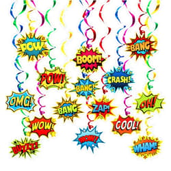 Sunny seat Superhero Party Supplies Decorations 30 Pack Foil Ceiling Hanging Swirls Streams Party Banner Decor for Kids Adults Fashion Hero Birthday Celebrating Party Events Baby Shower Room Wall Decor 30 Counts