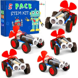 BeAndge 5 Set Individual STEM Kit for Kids, 2nd Grade Boy Toys Bulk Gifts, 1st First Graders Boys Gift Ideas, Classroom Science Kits Craft Projects Class Activity, Robot Wind Powered Car Building Activities
