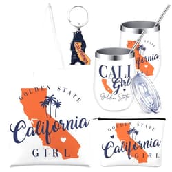 Paterr 4 Pcs City Gifts Souvenirs Texas Canvas Bag California Makeup Bag Italy 12oz Stainless Steel Tumbler with Lid Texas Keychain California Italy Lover Gifts Souvenirs for Women Men(California)