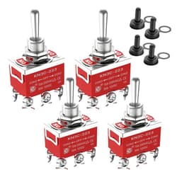 Joinfworld Momentary Toggle Switch 12V DC 3 Way 30 Amp DPDT 6 Pin (ON)-Off-(ON) Waterproof Marine Toggle Switch 12 Volt Heavy Duty with Boot Cover Cap for Automotive Boat Auto Air Train - 4Pcs