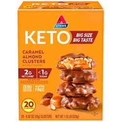 Atkins Caramel Almond Clusters, Gluten Free, High in Fiber, 1g Sugar, 2g Net Carb, Keto Friendly, 20 Count