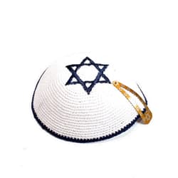JL Kippha's White and Dark Blue Star of David Cotton Kippah Yarmulke Jewish Yamaka Kippa Israel Cap Judaica