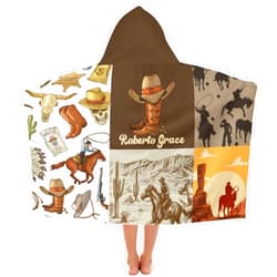 Eiis Unidesign Personalized Vintage Cowboy Western Life Kids Hooded Towels Soft Thick Absorbent Cotton (30X50 inches) Beach,Bath,Pool Towels for Girls Boys
