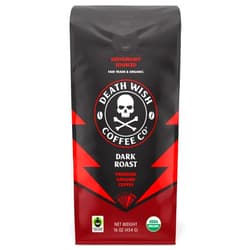Death Wish Coffee Co., Organic and Fair Trade Dark Roast Ground Coffee, 16 oz