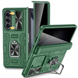 VEGO for Samsung Galaxy Z Fold 5 Case with Hinge Protection Full-Body Case Built-in Privacy Screen Protector, Slide Lens Cover, Magnetic Ring Stand, Shockproof Phone Case for Galaxy Fold 5 - Green