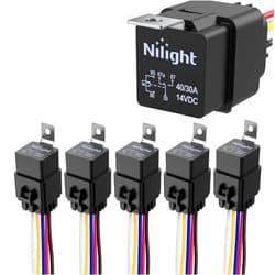 Nilight 50044R 5 Pack Waterproof 40/30 AMP Heavy Duty 12 AWG Tinned Copper Wires 5-PIN SPDT Bosch Style 12V Automotive Relay and Harness Set