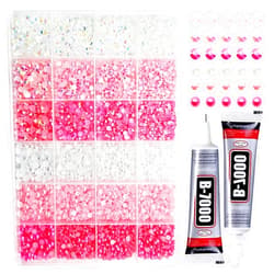 Spaidoon Pink Rhinestones for Crafting, Mixed 3mm 4mm 5mm, Flat Back Pink Half Pearls for Crafting, Clothes, Shoes, Nails, Bulk Resin Craft Rhinestones for Bedazzling with B7000 Glue