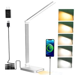 Dott Arts LED Desk Lamp with USB Ports,Touch Desk Lamps for Home Office with 5 Color Modes,3 Brightness Desk Light with Small Night Light,Reading Lamp Table LED Lamp for Bedroom Bedsid Study Sliver