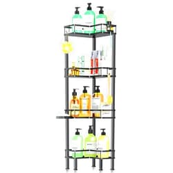 Verdenu Corner Shower Caddy, 4 Tier Standing Shower Caddy for Shampoo Storage with Soap Holder, Stainless Steel Corner Shelf with 4 Hooks, Bathroom Organizers and Storage for Shower Organizer