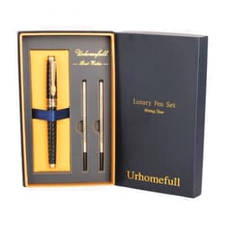 Urhomefull Stunning Luxury Rollerball Pen with 24K Gold Trim,Switzerland Tip with Black Ink Refills, Perfect Roller Ponit Pen Gift Set for Men Women, Fancy Writing Set for Business,Black