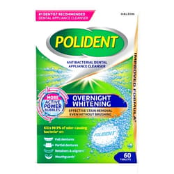 Polident Overnight Whitening Antibacterial Dental Appliance Cleanser Tablets, 60 Count