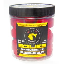Wicked Carp Company 8oz (~40/tub) 15mm Bubble Gum Boilies & Dumbells