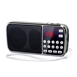 PRUNUS J-189 Bluetooth AM FM Radio, Small Portable Radio - Dual Speaker Heavy Bass, LED Flashlight, Pocket Size, TF Card USB AUX MP3 Player, Rechargeable Battery Operated Small Radio(Black)