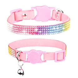WDPAWS Cat Collar Breakaway Bling Diamond Rhinestone with Bell Adjustable for Cats and Kitten Girl boy (Pink)