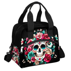 YoYoYuchong Skull Flower Cool Lunch Bag for Women Men Skull Goth Insulated Large Cooler Box Reusable Meal Prep Bag Waterproof Leakproof Lunch Tote Box for Work Travel Beach Picnic Camping