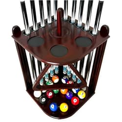 GACCO BILLIARDS Corner Pool Cue Holder Rack Hold 10 Cue Sticks & Billiard Table Accessories. Pool Stick Holder Made of 100% Solid Hardwood with Cone Chalk Holder (Mahogany)