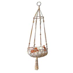Pologmase Macrame Cat Hammock for Window - Boho Cat Beds for Sleeping, Relaxing, Curling Up | Indoor Cats Swing Shelf with Tassel Storage Basket for Pots, Cushions, Plants, Planks Pologmase 30cm