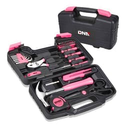 DNA MOTORING 39-Piece Household Tool Set General Repair Small Hand Tool Kit Storage Case for Home Garage Office College Dormitory Use, Pink, TOOLS-00009