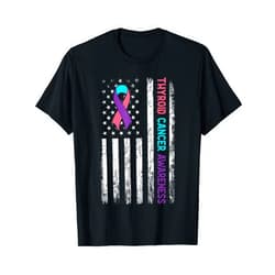 Survivor Thyroid Cancer World Thyroid Day Products Thyroid Cancer Awareness Month American Flag Hypothyroidism T-Shirt