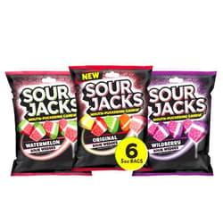Sour Jacks Candy Gummy Snacks Variety Pack, Original, Watermelon & Wildberry 5 oz Individual Single Serve Bags (Pack of 6)
