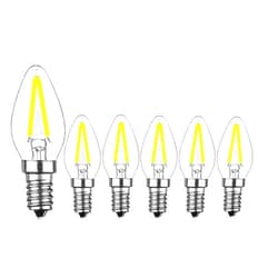 KIMROO 2W E12 C7 Candelabra LED Bulbs(6 Pack) 15W Enquivalent E12 Base LED Filament 2W Bulb 120V Dimmable 6000K Daylight White Clear Glass C7 Mini Candle Torpedo Shape for Night Light (White)