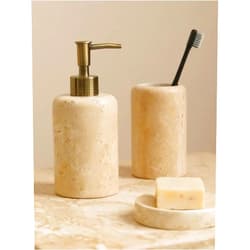 UMEONEVE Bathroom Accessory Set, 3 Pcs Natural Marble Travertine Stone Bathroom Accessories Sets Complete with Soap Dispenser, Toothbrush Holder, Soap Dish,Home Apartment Modern Bathroom Decor
