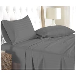Apsley Linen Damask Stripe Egyptian Cotton 4-PCs Sheet Set Fits Mattress 21-24'' Deep Pocket Luxury Bedding Set High Thread Count Long Staple Sateen Weave (Short Queen, Grey)