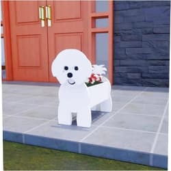 Mifebshe Maltese Dog Planter, Wooden Animal Shaped Barrel Planter, PVC Dog Planter Succulent Plant Pot Cute Dog Design, Storage Container for Outdoor Plants Dog Bichon Frise