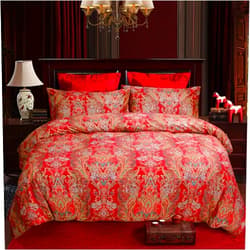 Softta Luxury European Floral Bedding Bohemian Queen 3 Pcs Damask Paisley Pattern Baroque Duvet Cover Sets 100% Egyptian Cotton 1000 Thread Count Burgundy red and Gold