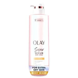 Olay Super Serum Body Wash for Extra Dry Skin, 24hr Long Lasting Hydration, 5+ Ingredient Serum Complex for Bright Even Firm Luminous Skin, 18.5 fl oz