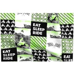Spoonflower Fabric - Green Motorcycle Patchwork Cheater Quilt Motocross Dirt Bike Eat Sleep Printed on Petal Signature Cotton Fabric Fat Quarter - Sewing Quilting Apparel Crafts Decor