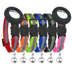 Bemix Pets Reflective Cat Collar with AirTag Holders, Set of 6, with Bells, Solid & Safe Collars for Cats, Nylon, Mixed Colors, Pet Collar, Air Tag Holder, Breakaway Cat Collars Charms