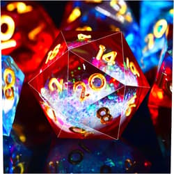 AUSTOR Liquid Core Resin DND Dice Sharp Edge Polyhedral Dice 7-Die DND Dice Set Quicksand Handmade Resin Dice for Dungeons and Dragons RPG MTG Table Games, Flame Red & Ice Blue